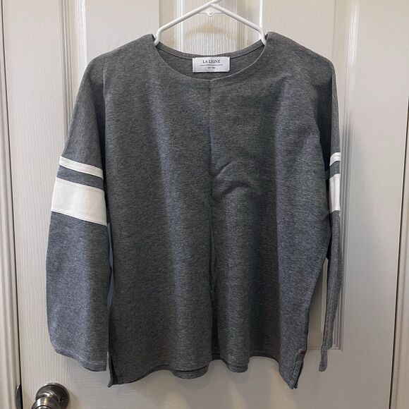 La Ligne Varsity Tee Striped Cotton Top Gray Women's Size Medium - Picture 7 of 15